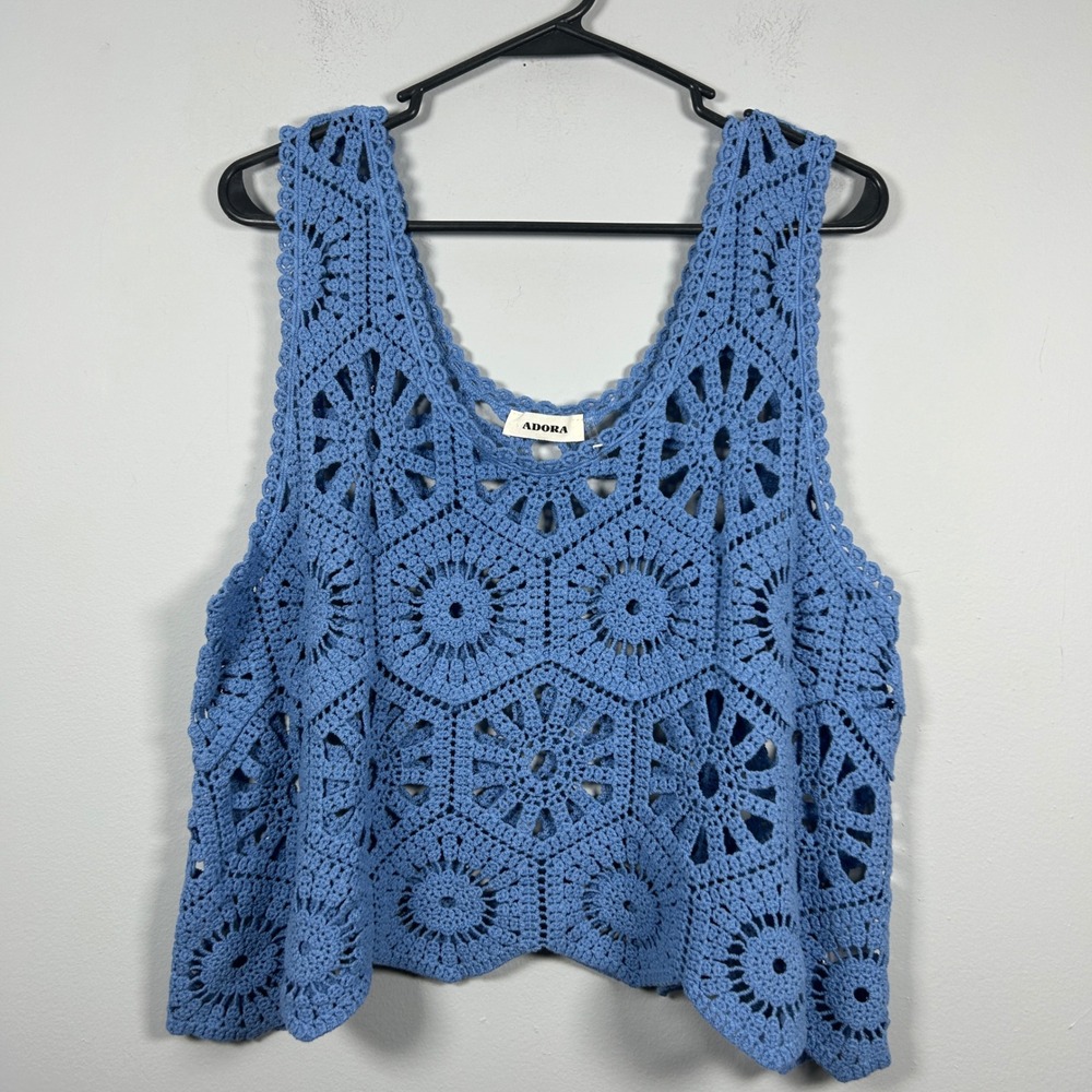 Adora Crochet Knit Tank Top Women One Size Blue Boho Coastal Festival Hippie